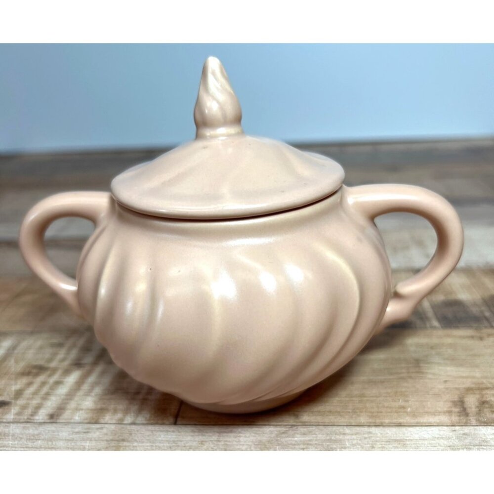 Franciscan Ware Pink Ceramic Sugar Bowl With Lid Vintage 1954-57 Swirl Design